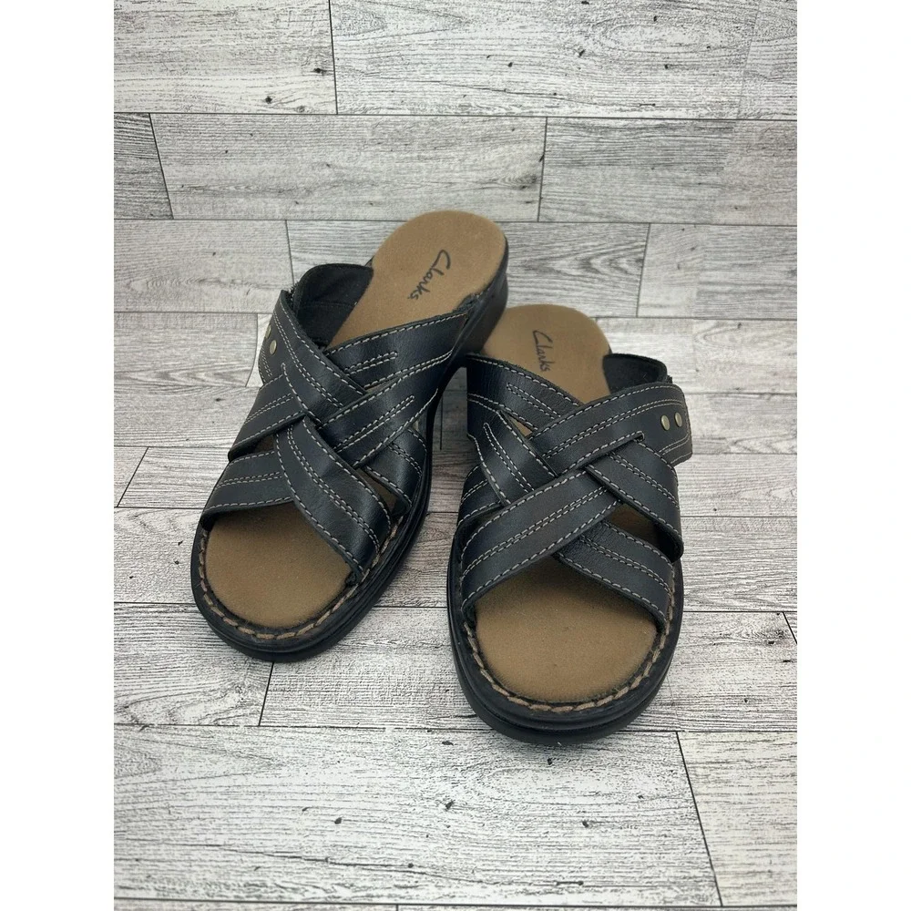 Clarks Sandals‎ Shoes Womens Size 7 Medium Leather Slide Comfort Casual 37319